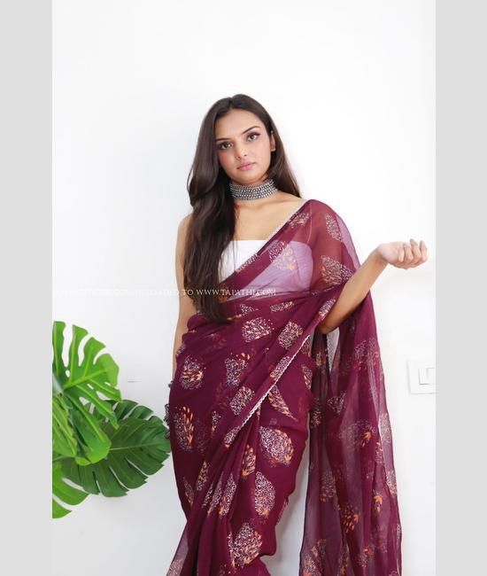 Dark Tan Maroon Woven Banarasi Satin Silk Saree – MySilkLove