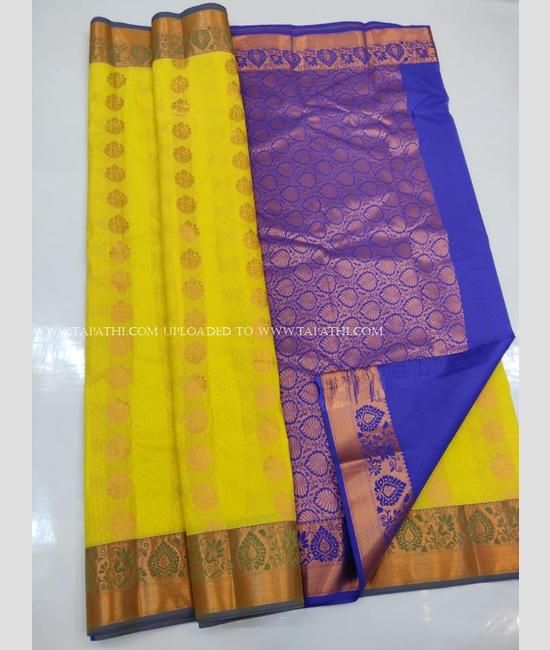 Lemon Yellow Kanjeevaram Silk Saree | Salwar designs, Silk sarees, Saree