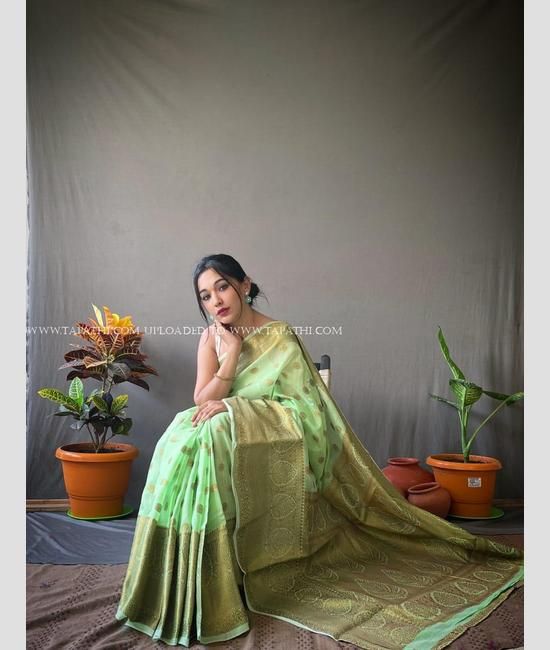 Buy Designer Sarees, Salwar Kameez, Kurtis & Tunic and Lehenga  Choli.Gorgeous Pista Green Silk Saree