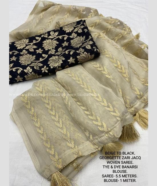 Shop Cream Georgette Chiffon Sari Online in USA| Silver Zari Border – Pure  Elegance