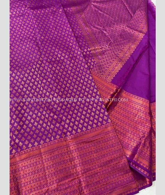 Light Peach Soft Banaras Copper Zari Contrast Border Saree