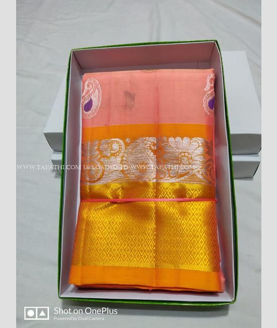 Orange-Pink Pure Katan Silk Banarasi Handloom Saree - Tilfi