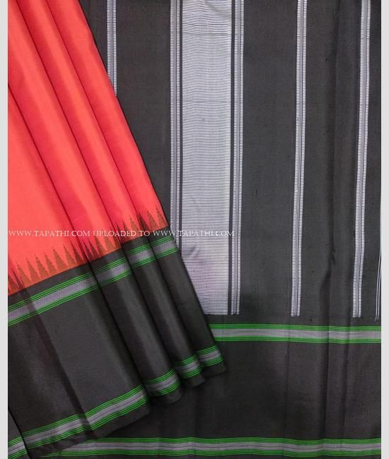 Pure kanjivaram silk saree green and maroon with plain body and temple –  Prashanti Sarees