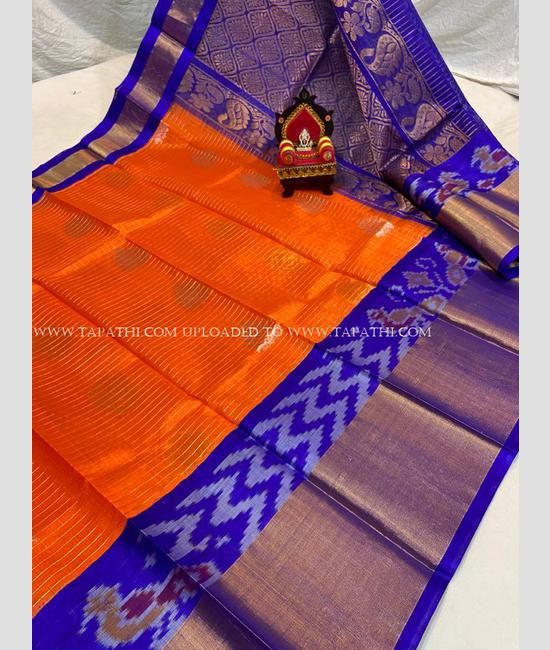 Orange and Blue Banarasi Saree - Urban Womania