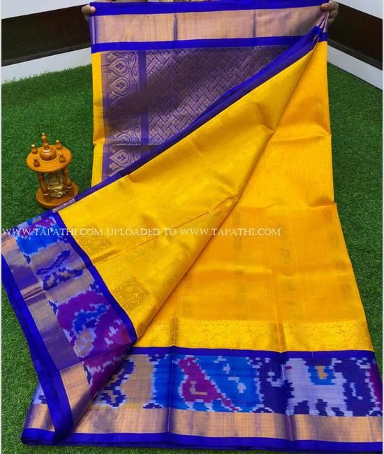 Orange Soft Silk Saree with purple border