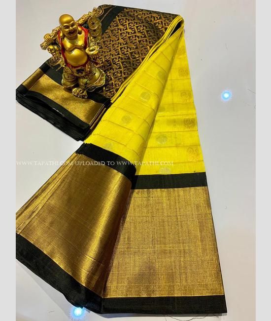 Kanchipuram Silk Plain Lemon Yellow Saree | Kankatala